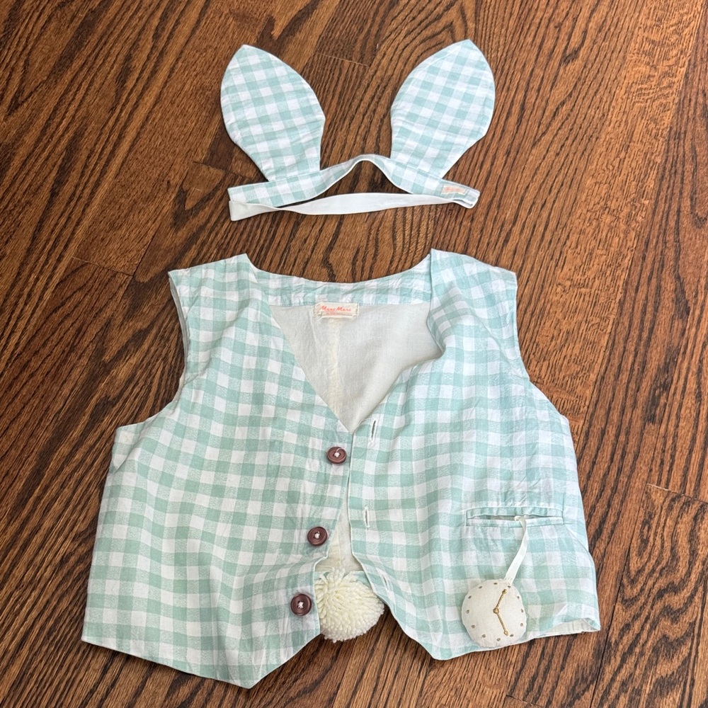 Kids Bunny Vest and Ears Headband Set Mint gingham costume Easter spring